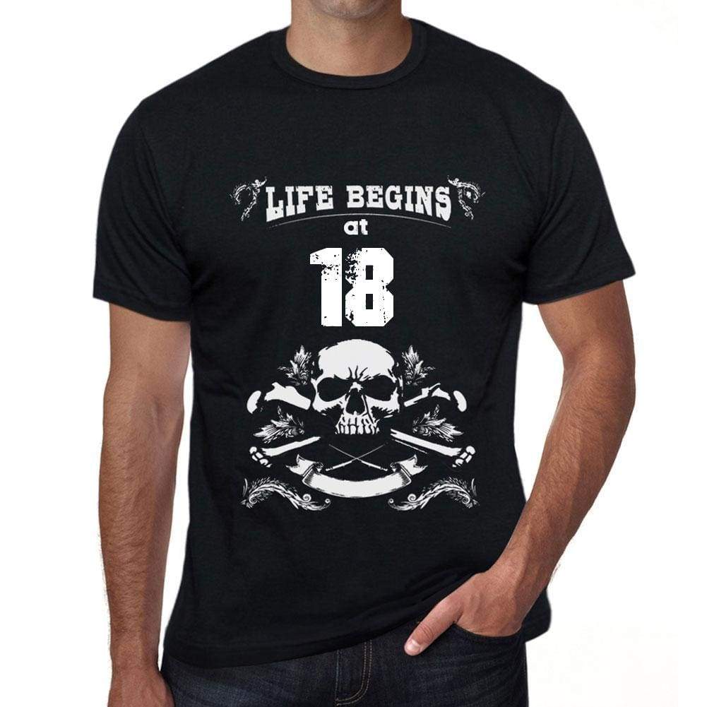 Life Begins At 18 Mens Black T-Shirt Birthday Gift 00449 - Black / Xs - Casual