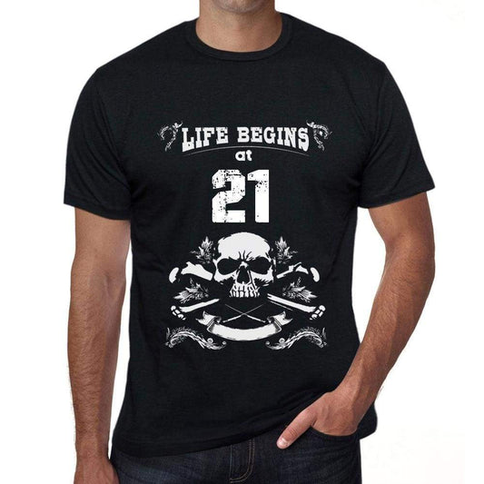 Life Begins At 21 Mens Black T-Shirt Birthday Gift 00449 - Black / Xs - Casual