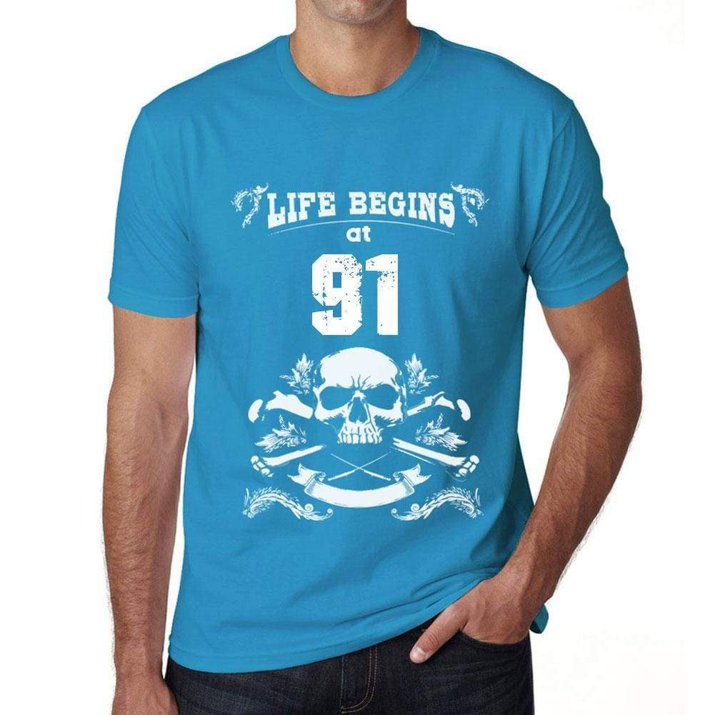 Life Begins At 91 Mens T-Shirt Blue Birthday Gift 00451 - Blue / Xs - Casual