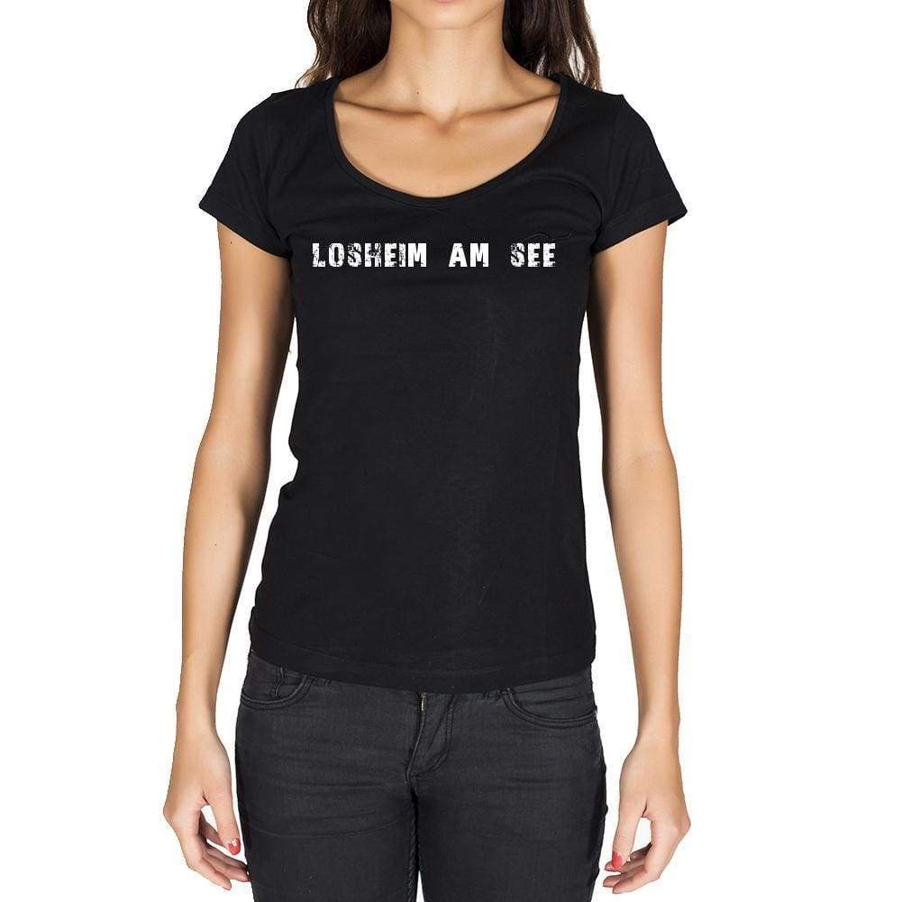 Losheim Am See German Cities Black Womens Short Sleeve Round Neck T-Shirt 00002 - Casual