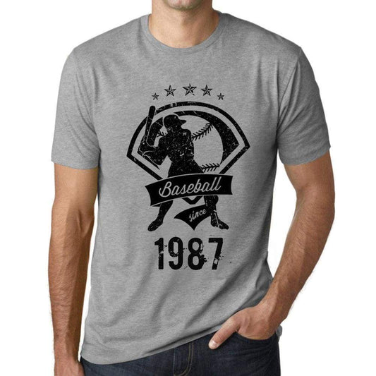 Mens Vintage Tee Shirt Graphic T Shirt Baseball Since 1987 Grey Marl - Grey Marl / Xs / Cotton - T-Shirt