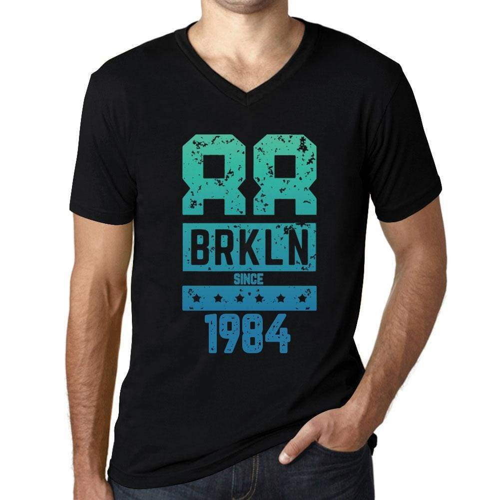 Mens Vintage Tee Shirt Graphic V-Neck T Shirt Brkln Since 1984 Black - Black / S / Cotton - T-Shirt