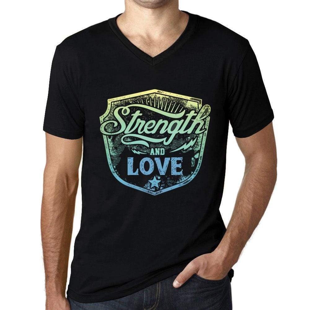 Mens Vintage Tee Shirt Graphic V-Neck T Shirt Strenght And Love Black - Black / S / Cotton - T-Shirt