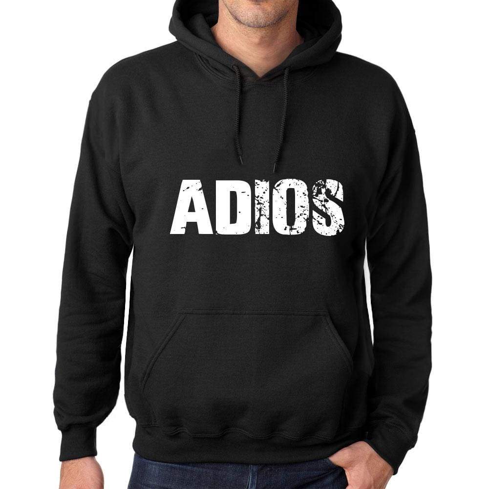 Mens Womens Unisex Printed Graphic Cotton Hoodie Soft Heavyweight Hooded Sweatshirt Pullover Popular Words Adios Deep Black - Black / Xs /