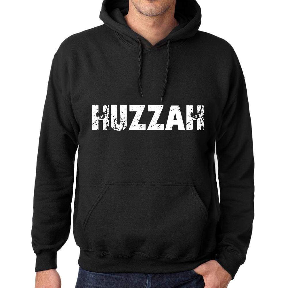 Mens Womens Unisex Printed Graphic Cotton Hoodie Soft Heavyweight Hooded Sweatshirt Pullover Popular Words Huzzah Deep Black - Black / Xs /