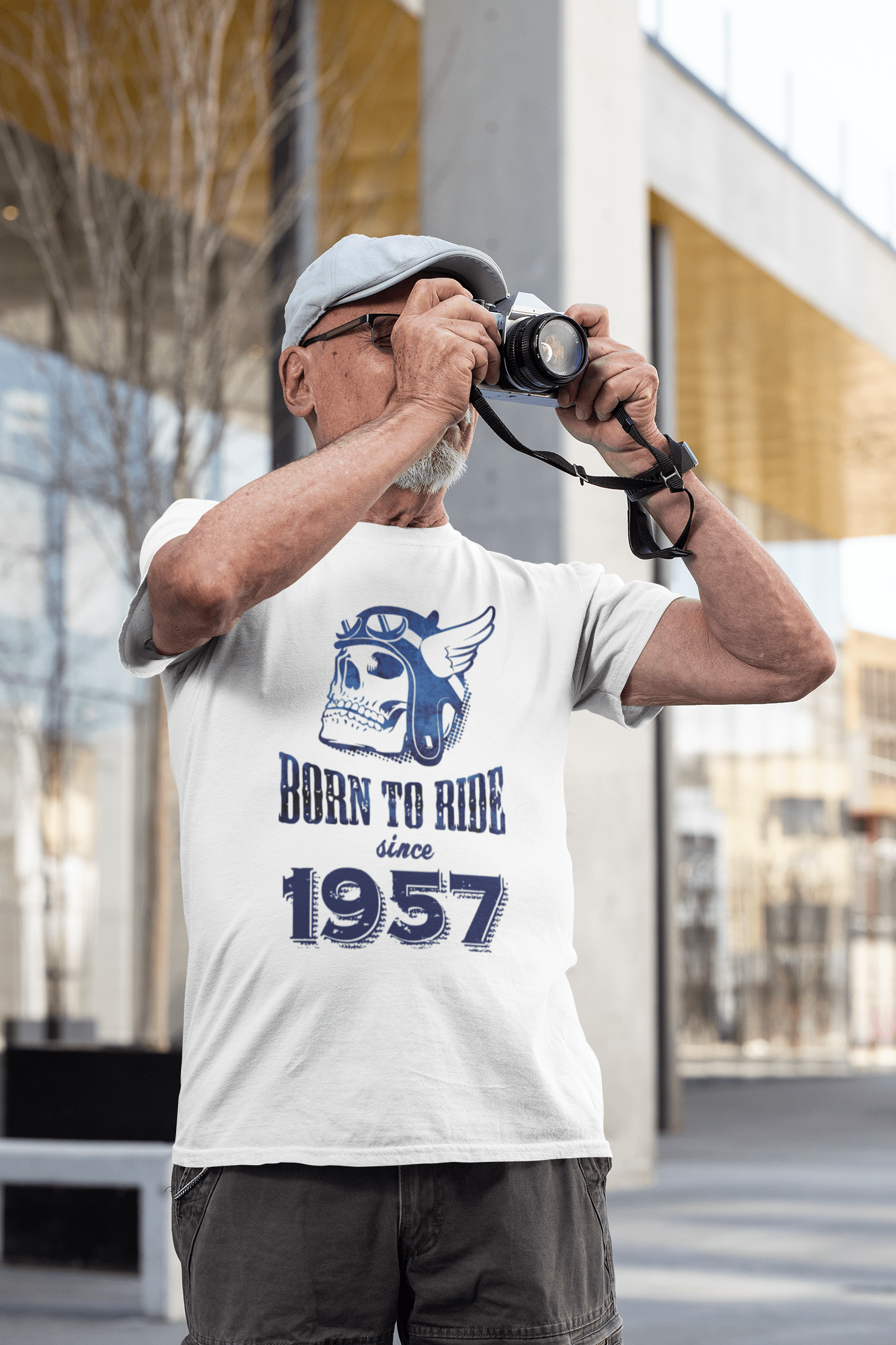 1957, Born to Ride Since 1957 T-shirt Homme Blanc Cadeau d'anniversaire 00494