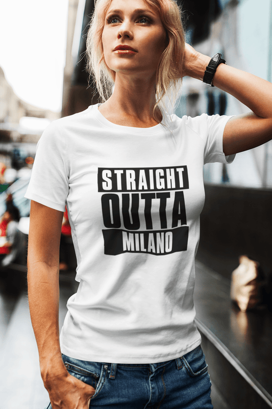 T-shirt à manches courtes et col rond pour femme Straight Outta Milano, 100 % coton, disponible en tailles XS, S, M, L, Xl. 00026