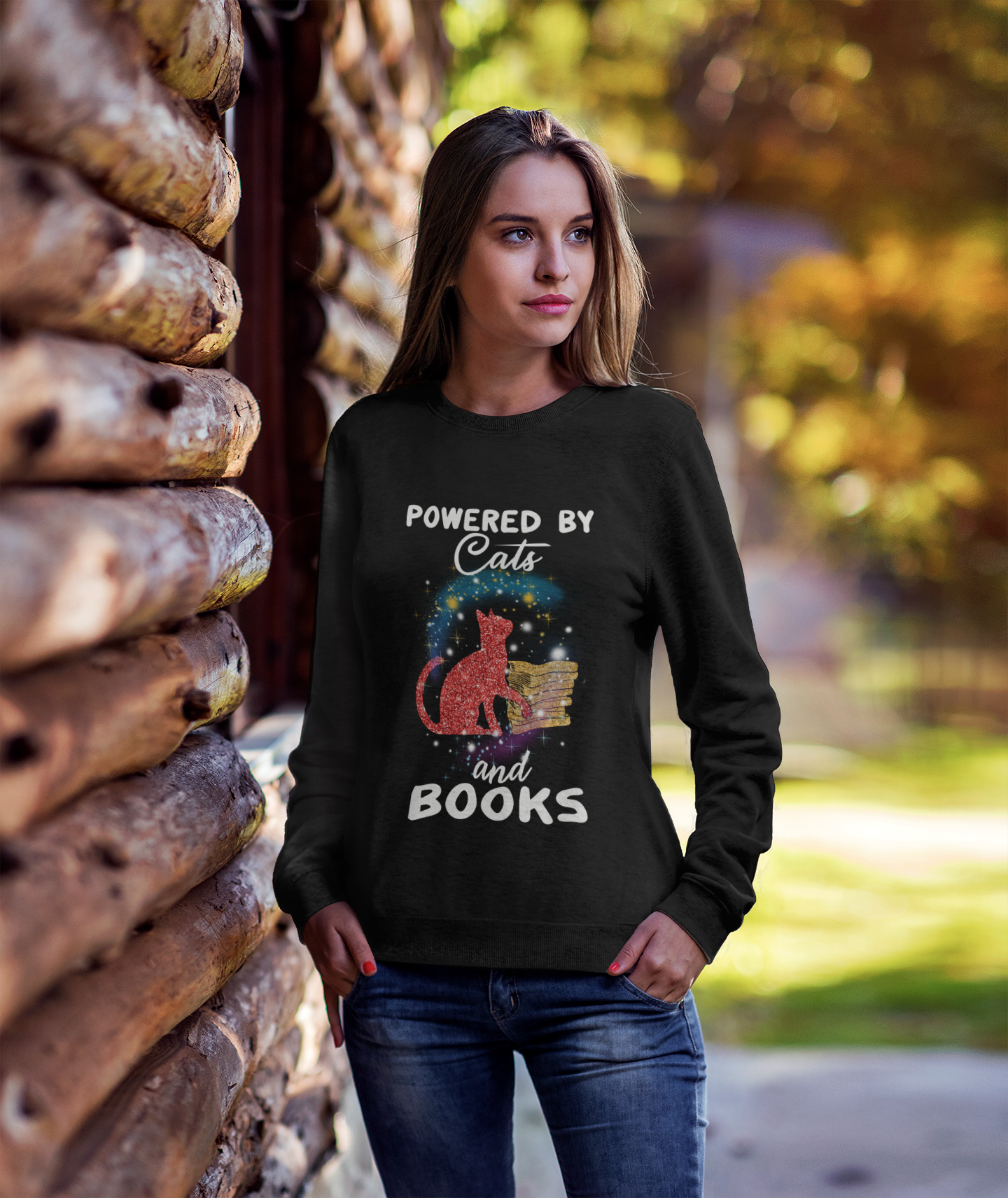 ULTRABASIC Women's Sweatshirt Powered By Cats and Books - Cat Lovers