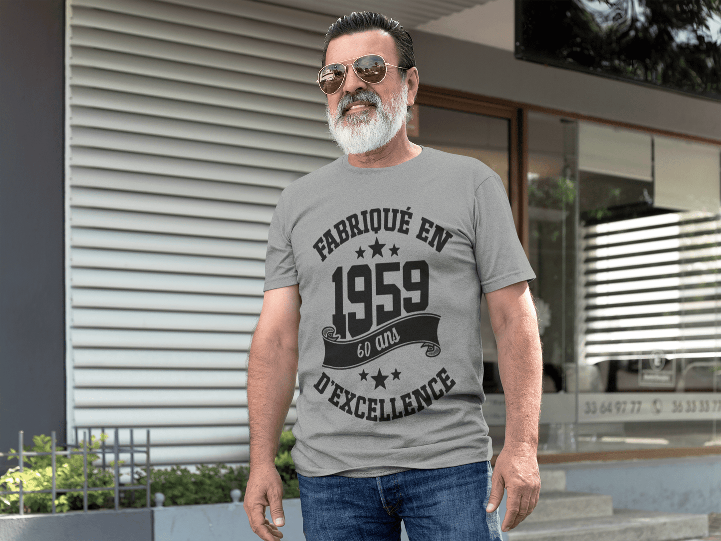 ULTRABASIC – Hergestellt im Jahr 1959, 60 Jahre altes Unisex-T-Shirt in Grau-Chinesisch