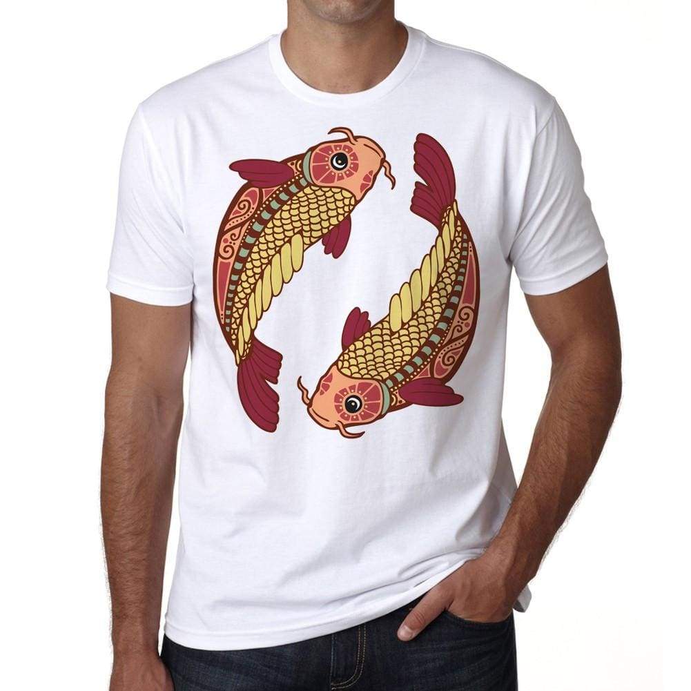 Pisces Zodiac Sign Mens White Tee 100% Cotton 00213