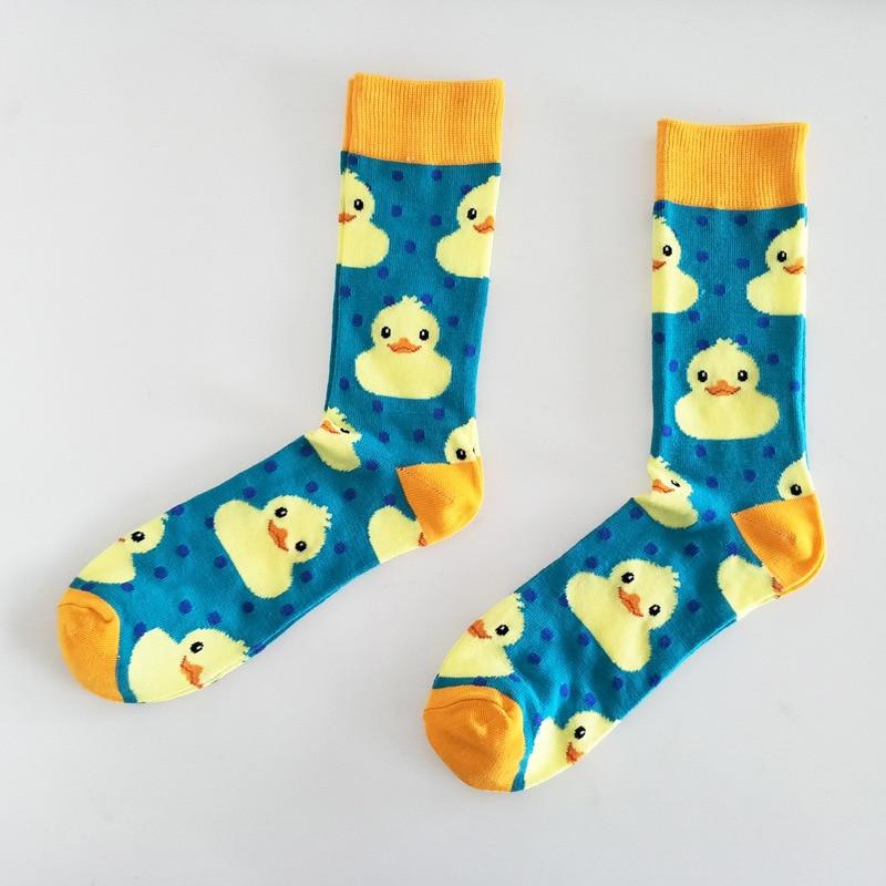 Chaussettes colorées en coton peigné pour hommes, tenue décontractée, motif de canard Animal de dessin animé drôle, chaussettes de Skateboard folles pour cadeaux de mariage