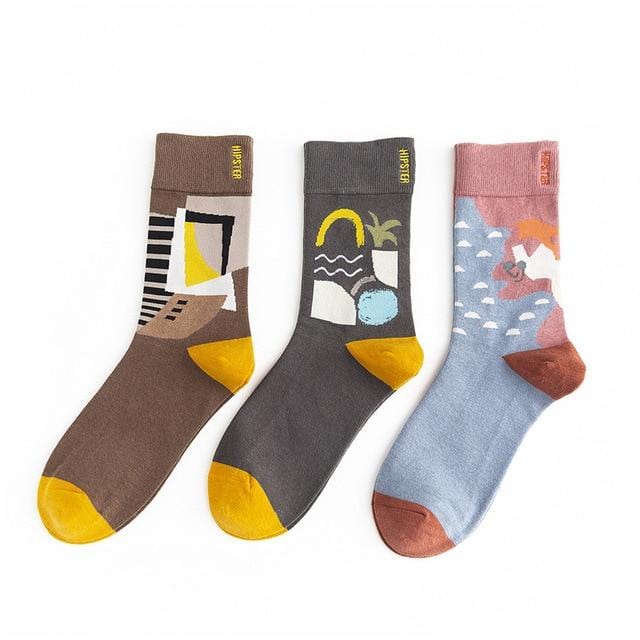 3 Paare/los Winter Retro Frauen Van Gogh Moderne Ölfarbe Baumwolle Wandbild Welt Berühmte Socken Kunst Abstrakte Glücklich Lustige Frauen socken