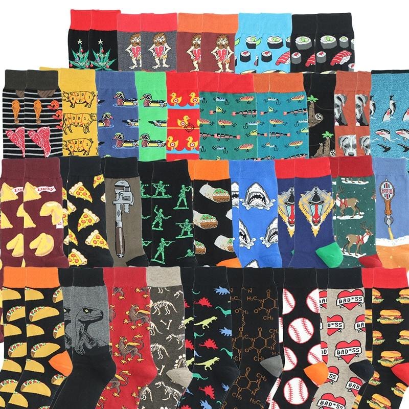 Happy Socks Fashion Hip Hop Skateboard Socks Cotton Cartoon Shark Pig Dog Food Hamburger Pizza Sushi Funny Men Women Calcetines