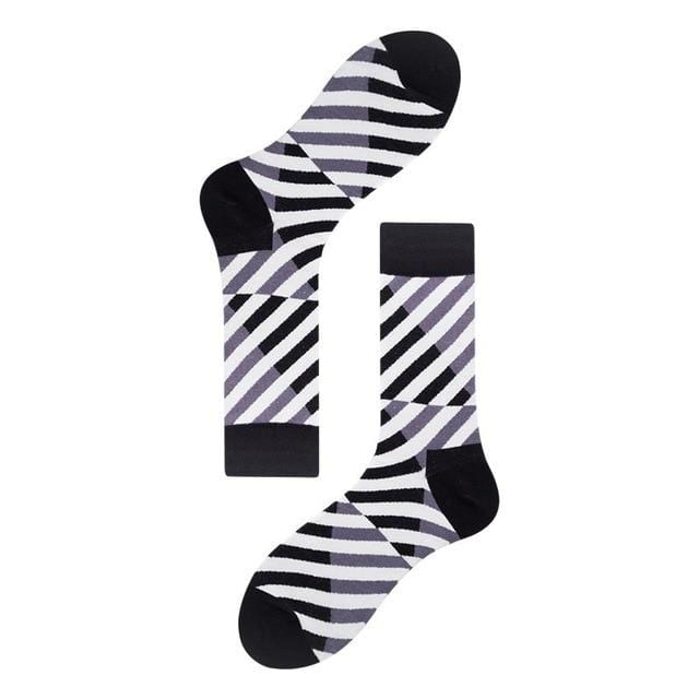 Chaussettes Style Harajuku pour hommes, à carreaux noirs et blancs, motif de chat à pois, chaussettes joyeuses, Hip Hop, en coton peigné, nouvelle collection 2020