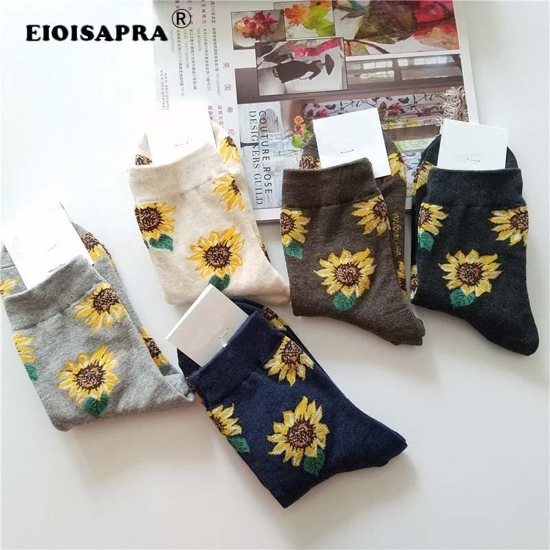 [EIOISAPRA] Style coréen femmes tournesol chaussettes courtes Art créatif Harajuku chaussettes japonaises haute qualité coton marée Sox