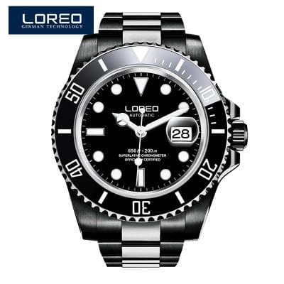 LOREO Luxury Brand Diving Men Military Sport Watches Men's Automatic Mechanical Clock Waterproof 200M Date Wristwatch Reloj