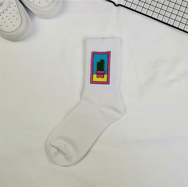 Koreanischer Stil, Mode, Spaß, Hip-Hop-Skateboard-Socken, Street-Style, Cartoon-Bananen-Kaktus-Mond-Flammen-Socken, Unisex, glückliche lange Socken