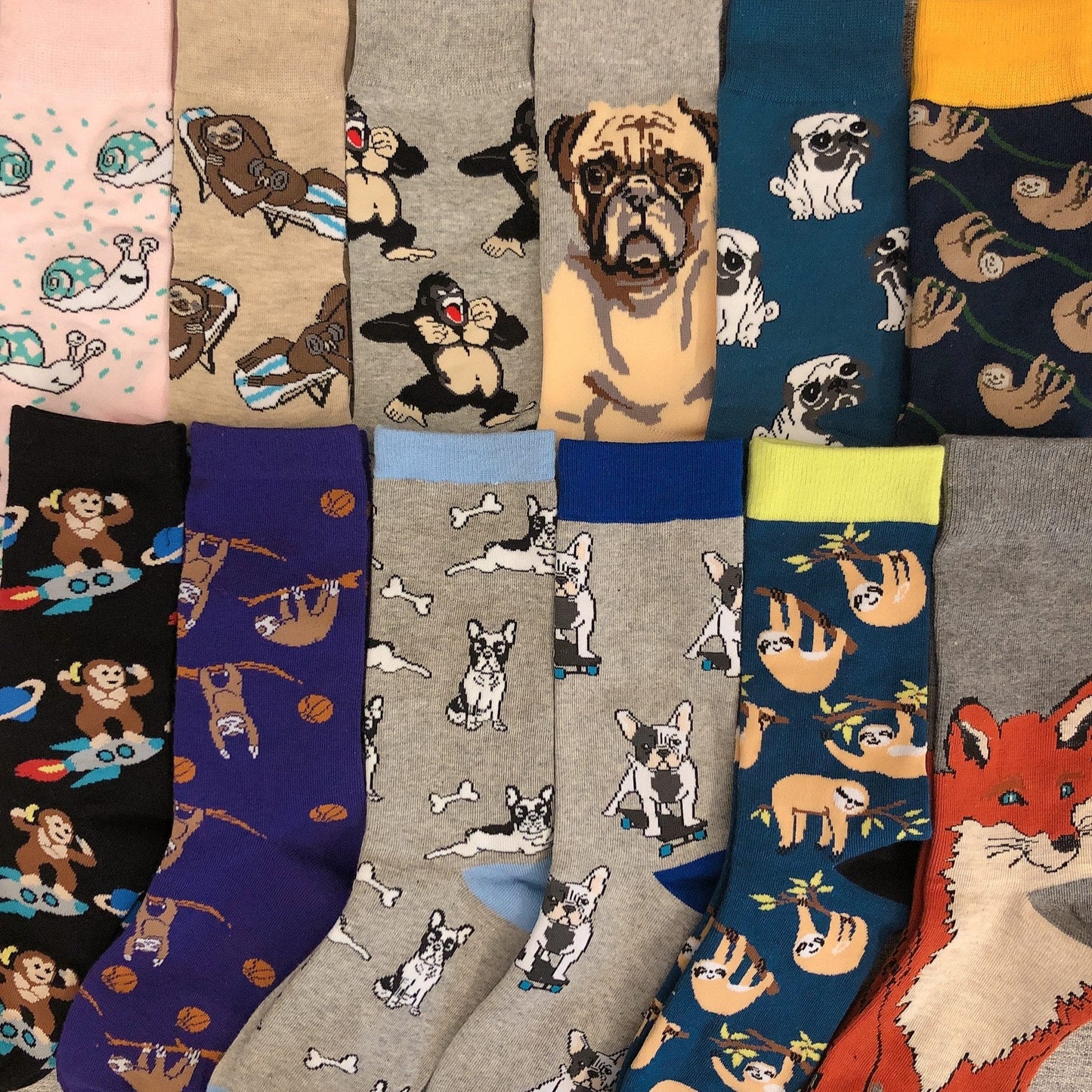 Chaussettes amusantes pour adultes, mi-mollet, à la mode, chimpanzé, carlin, taureau, bouledogue, paresseux, escargot, Boston Terrier, singe, chien, chiot, Animal, livraison directe