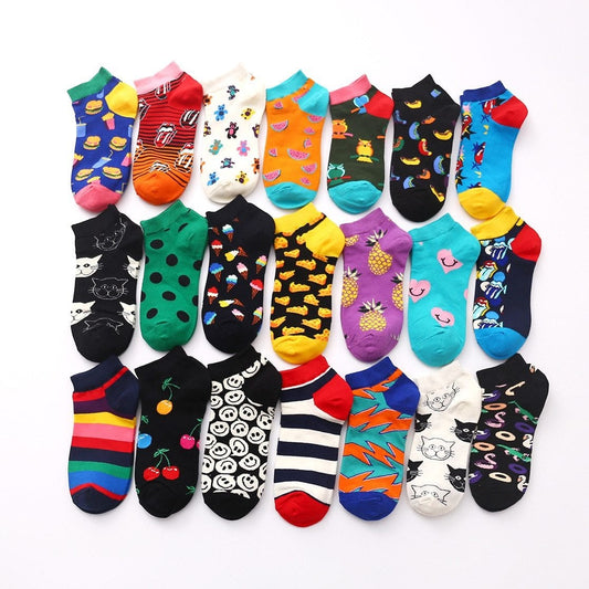 Chaussettes d'été tendance pour hommes, chaussettes en coton, bateau, intérêt, drôle, originalité, Harajuku, cheville, nourriture, fruits