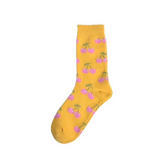 Chaussettes amusantes unisexes, style Harajuku, mode rue, fruits fantaisie, art animal, homme, chaussettes en coton, mignonnes et heureuses, longues chaussettes meias