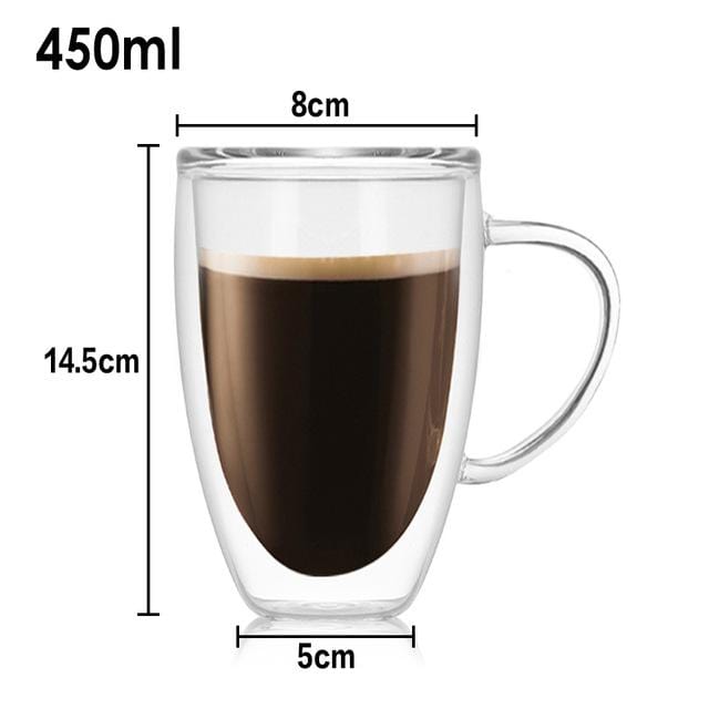 Heat Resistant Double Wall Glass Coffee/Tea Cups And Mugs Travel Double Coffee Mugs With The Handle Mugs Drinking Shot Glasses