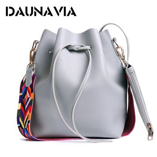 DAUNAVIA femmes sac avec sangle colorée sac seau femmes sacs à bandoulière en cuir PU marque concepteur dames bandoulière sacs de messager