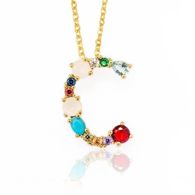 Multicolor charm Gold pendant necklace micro pave zircon initial 26 letter necklaces Couple Name necklace Christmas gift