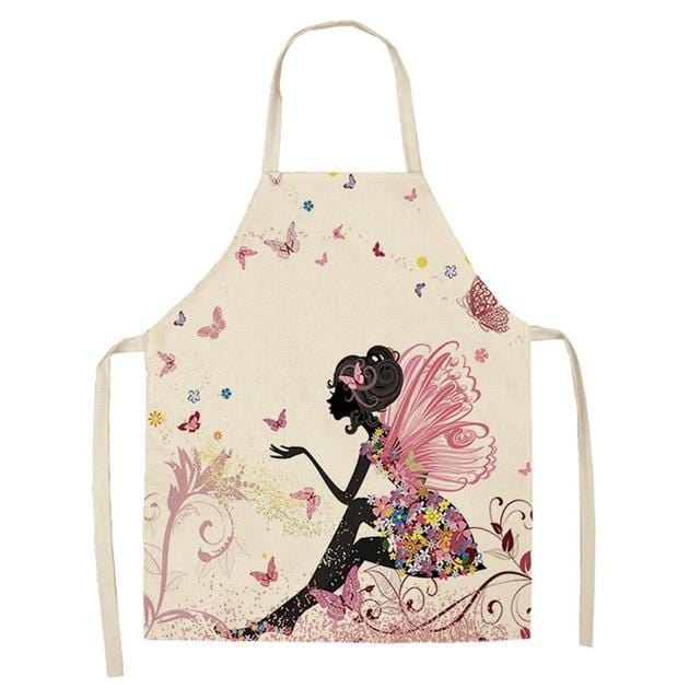 1 pièces coton lin fleur papillon fille imprimé tabliers de cuisine pour les femmes maison cuisine cuisson taille bavoir chasuble 53*65 cm WQ0034