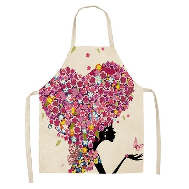 1 pièces coton lin fleur papillon fille imprimé tabliers de cuisine pour les femmes maison cuisine cuisson taille bavoir chasuble 53*65 cm WQ0034