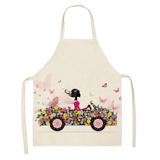 1 pièces coton lin fleur papillon fille imprimé tabliers de cuisine pour les femmes maison cuisine cuisson taille bavoir chasuble 53*65 cm WQ0034