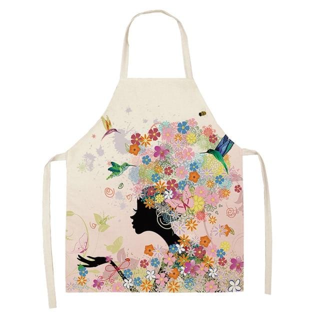 1 pièces coton lin fleur papillon fille imprimé tabliers de cuisine pour les femmes maison cuisine cuisson taille bavoir chasuble 53*65 cm WQ0034