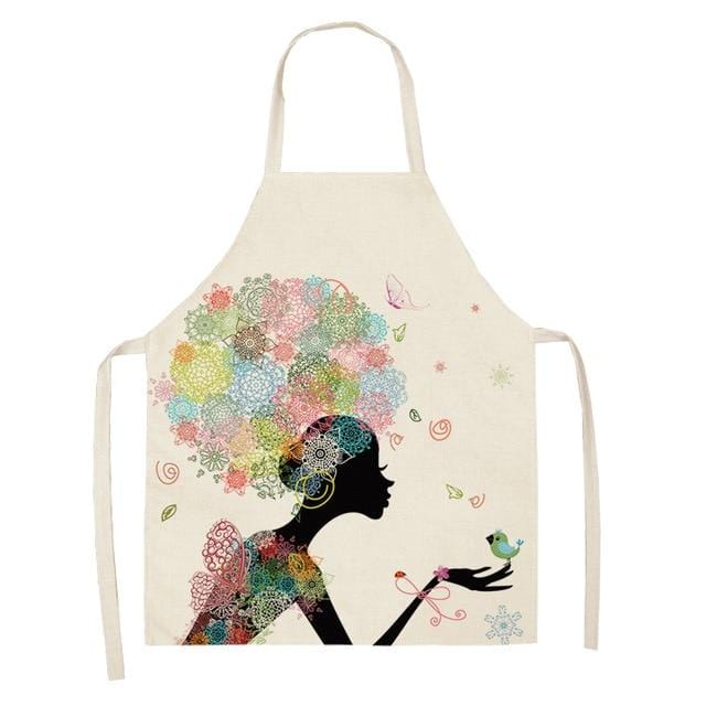 1 pièces coton lin fleur papillon fille imprimé tabliers de cuisine pour les femmes maison cuisine cuisson taille bavoir chasuble 53*65 cm WQ0034