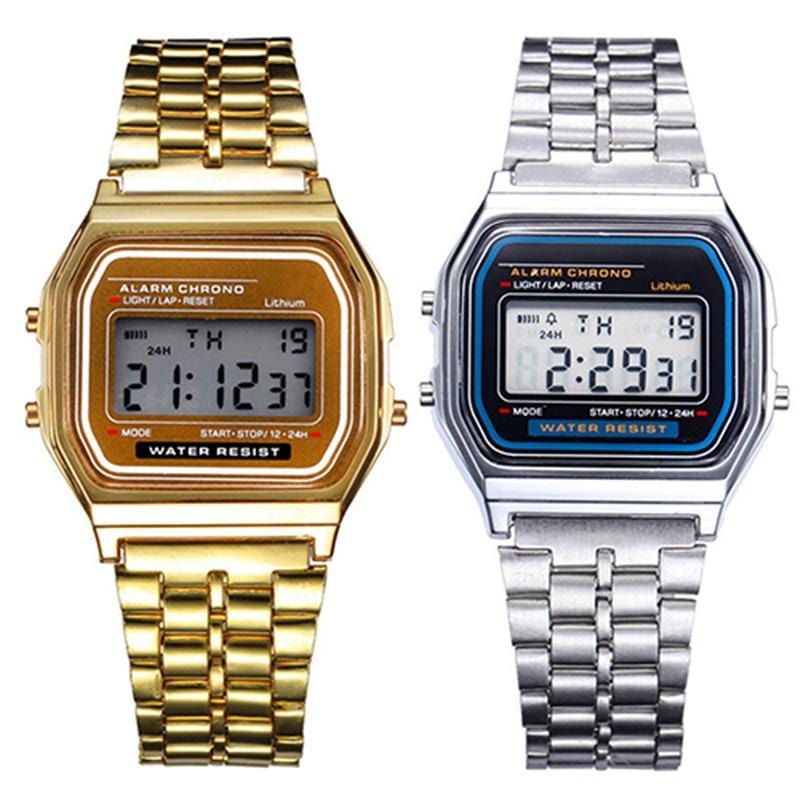 Women Men Unisex Watch Gold Silver Vintage Stainless Steel LED Sports Military Wristwatches Electronic Digital Watches Present