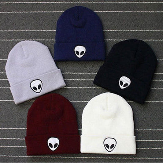 Offre spéciale broderie Alien chapeau hiver hommes et femmes manchette chapeaux doux solide bonnets Hip Hop unisexe chaud tricoté casquettes Gorros De Lana