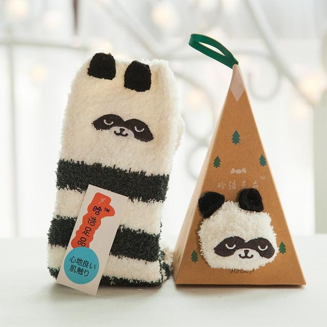 Niedliche Tierdesign Hirsch Weihnachtssocken Geschenk 3D Flauschiger Korallensamt Dicke warme Wintersocke für Frauen Neujahrsgeschenk Sox mit Box