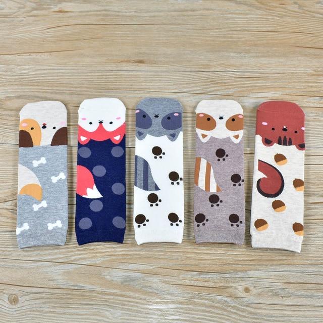 Femmes chaussettes populaire nouveau dessin animé carlin chaton motif coton chaussettes cadeaux de noël drôle mignon chaussettes femme