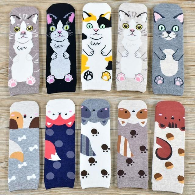 Femmes chaussettes populaire nouveau dessin animé carlin chaton motif coton chaussettes cadeaux de noël drôle mignon chaussettes femme