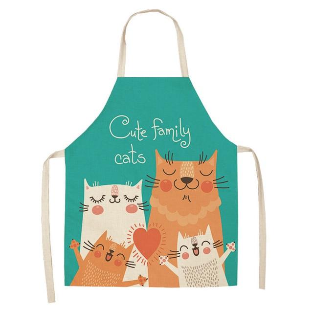 1Pcs Kitchen Apron Cute Cartoon Cat Printed Sleeveless Cotton Linen Aprons for Men Women Home Cleaning Tools 53*65cm WQ0029