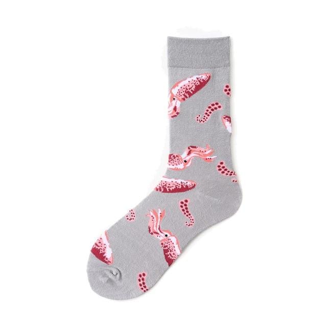 Neuheit Happy Funny Männer Grafik Socken gekämmte Baumwolle Omelette Frosch Crazy Burger Lachs Mais Avocado Vogel Fisch Socke Weihnachtsgeschenk