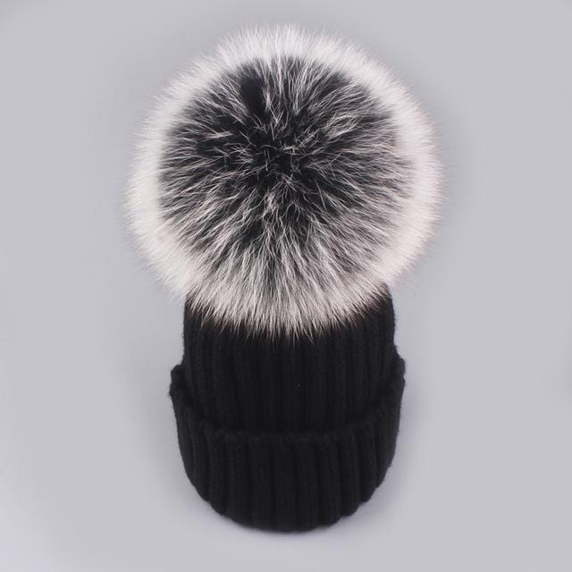 XThree Nerz- und Fuchsfell-Kugelmütze mit Pompons, Wintermütze für Damen und Mädchen, gestrickte Mützen, brandneue dicke Damenmütze