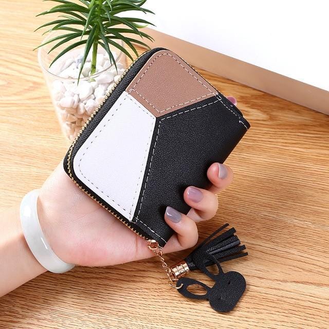 Geometric Luxury Brand Leather Wallets Women Long Zipper Coin Purses Tassel Design Clutch Wallet Female Money Credit Card Holder