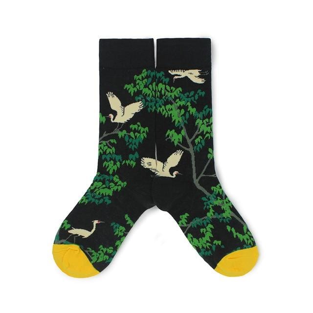 Coton heureux chaussettes femmes cygne paix pigeon oiseau animal chaussettes homme coloré picasso art chaussettes tribu primitive fou hommes chaussette drôle