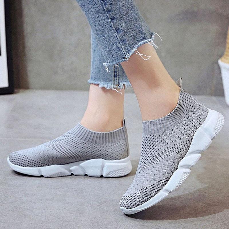 Women Shoes 2020 New Flyknit Sneakers Women Breathable Slip On Flat Shoes Soft Bottom White Sneakers Casual Women Flats Krasovki-Shoes-Ultrabasic