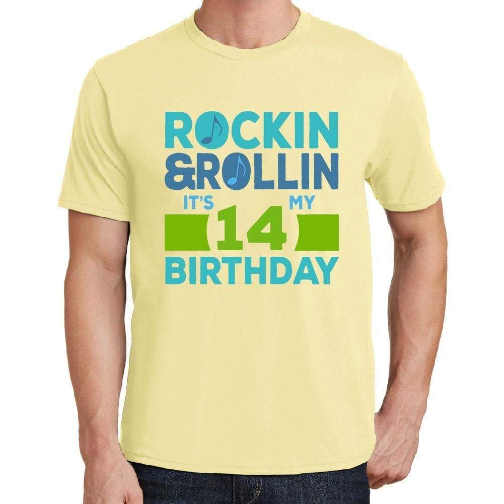 Rockin&rollin 14 Yellow Mens Short Sleeve Round Neck T-Shirt 00278 - Yellow / S - Casual