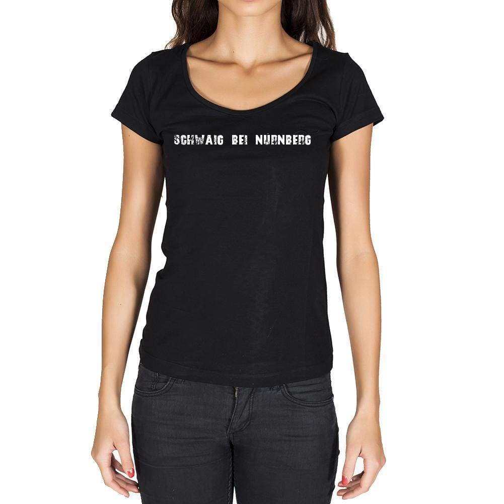 Schwaig Bei Nürnberg German Cities Black Womens Short Sleeve Round Neck T-Shirt 00002 - Casual