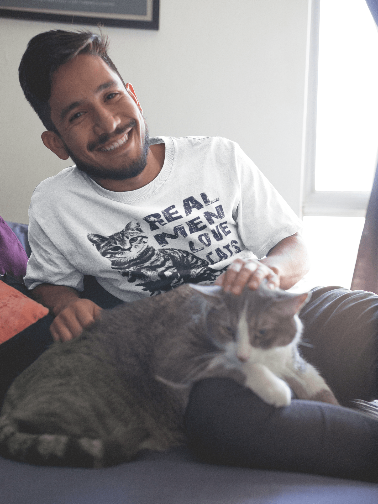 Real Men Love Cats 2 Tshirt, Men's tee, White, 100% Cotton Round Neck 00186