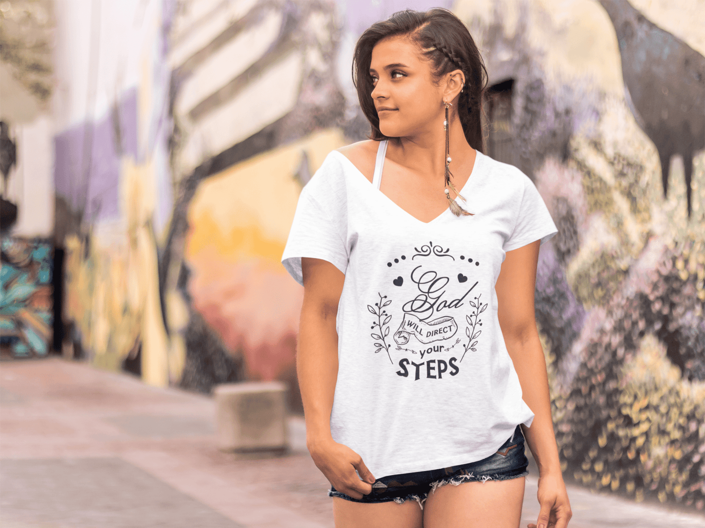 ULTRABASIC T-Shirt Femme Dieu Dirigera Vos Pas - T-Shirt à Manches Courtes Hauts