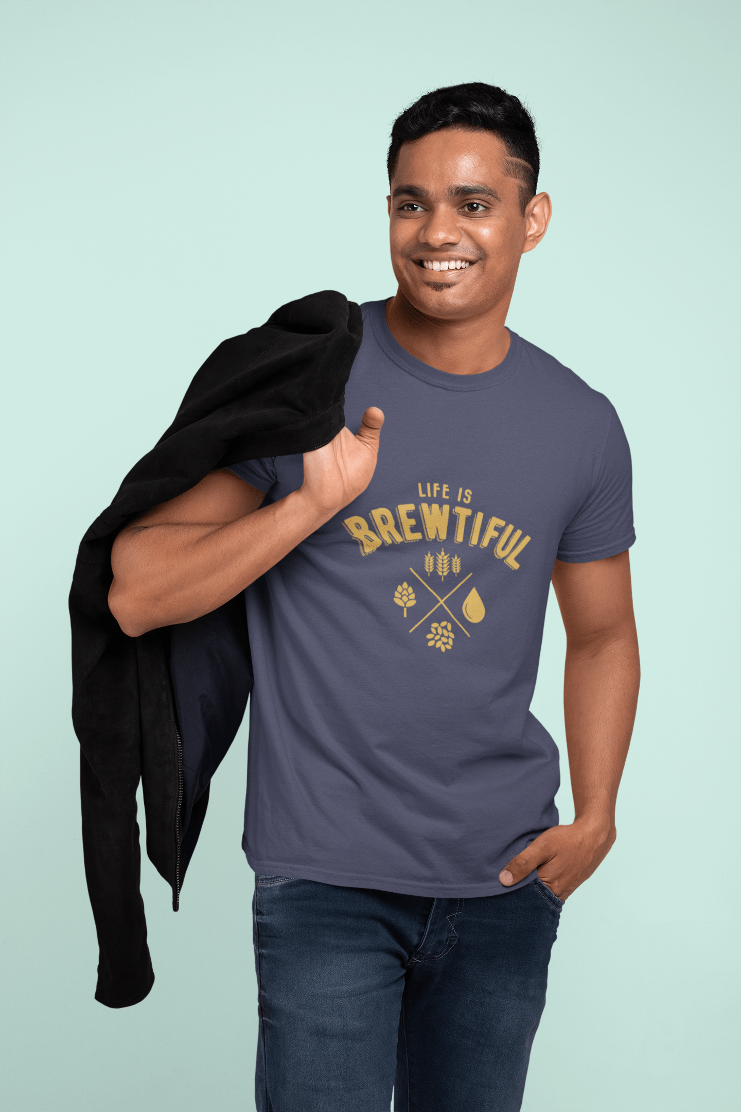 Graphic Unisex Life is Brewtiful T-Shirt Beer Casual Men's Tee Denim