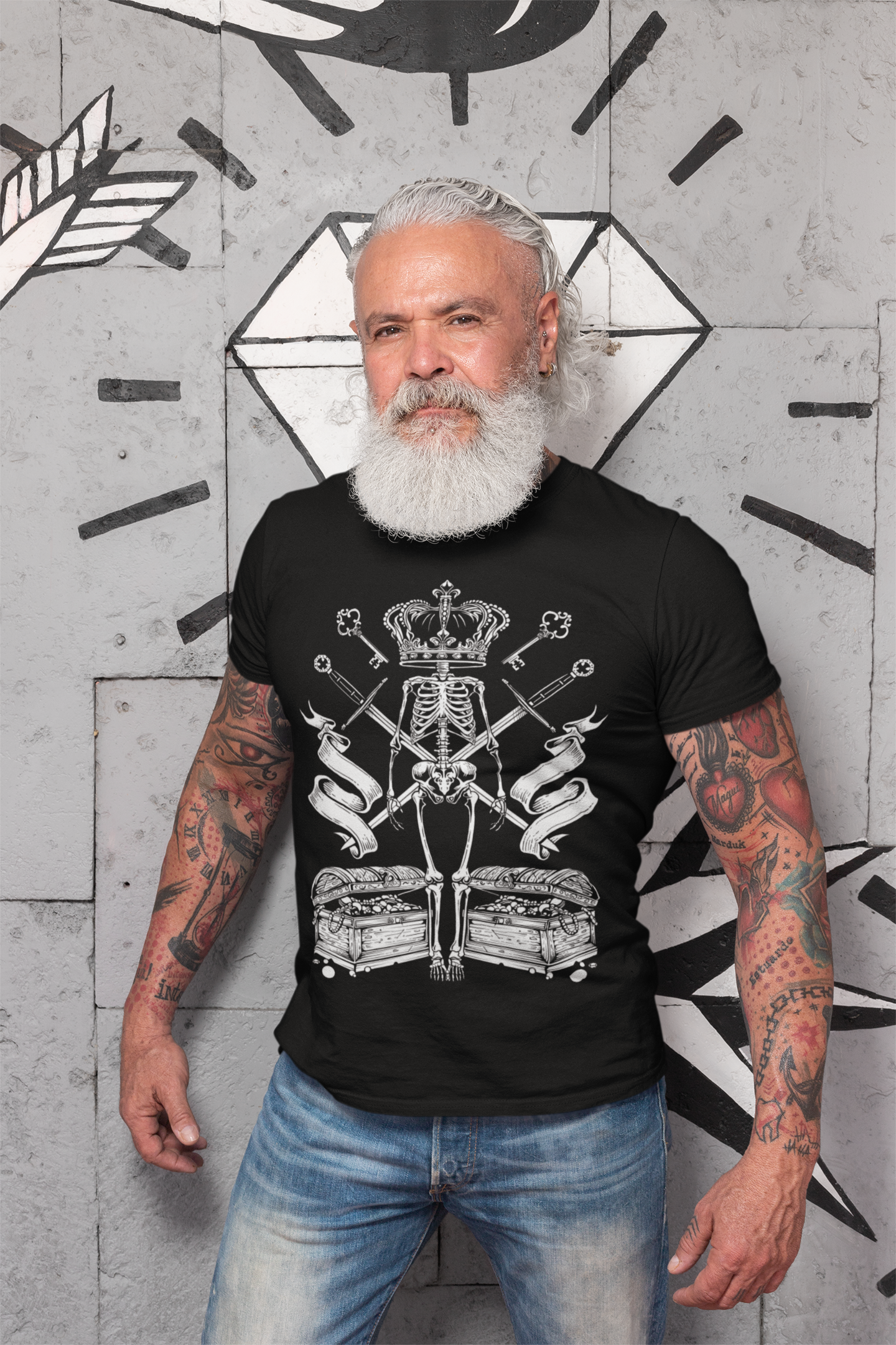 T-shirt graphique ULTRABASIC pour hommes Black Skeleton King - Chemise drôle pour hommes