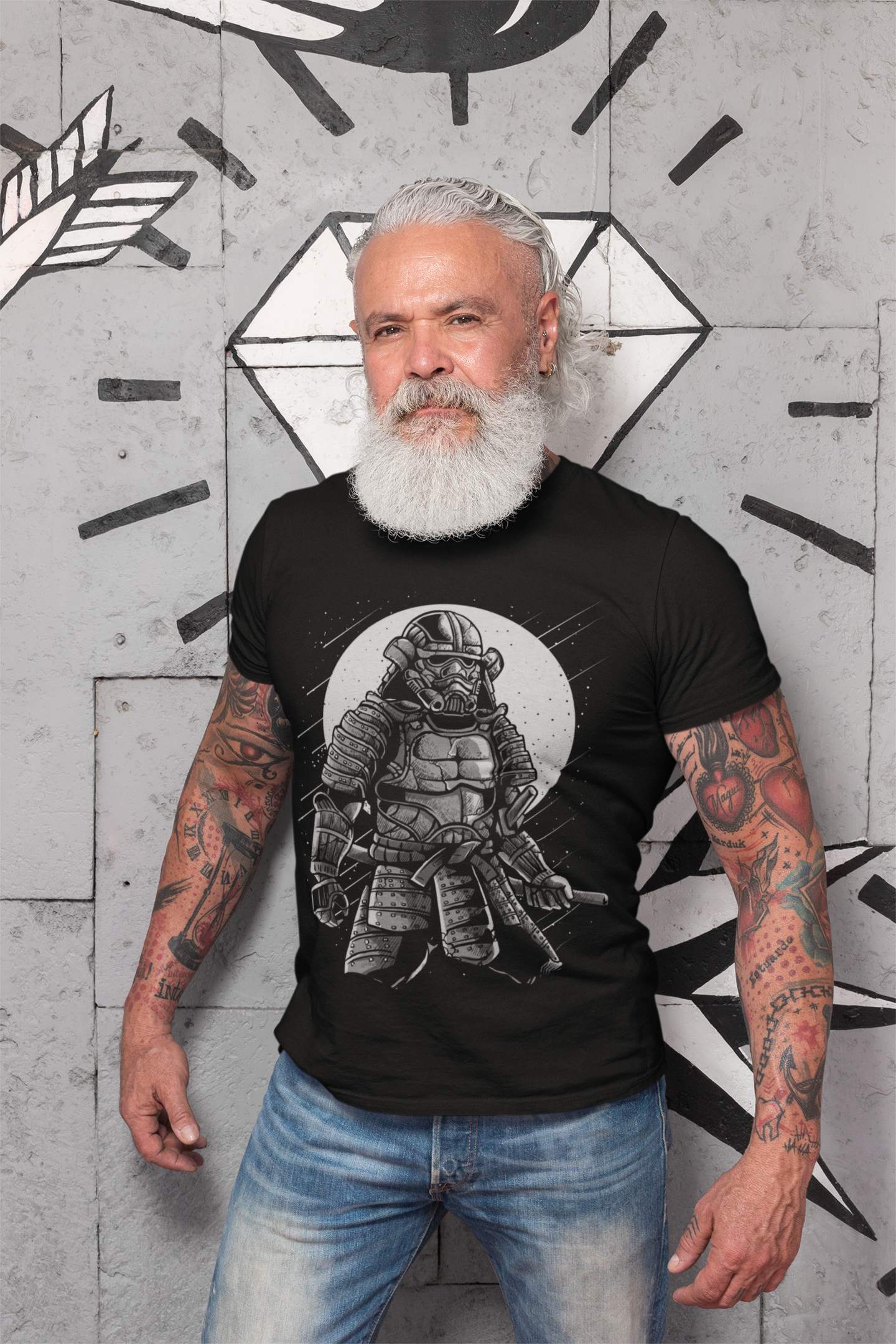 T-shirt graphique ULTRABASIC pour hommes Black Galaxy Samurai in Space - Chemise drôle